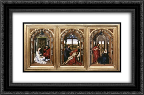 Miraflores Altarpiece 24x16 Black Ornate Wood Framed Art Print Poster with Double Matting by van der Weyden, Rogier