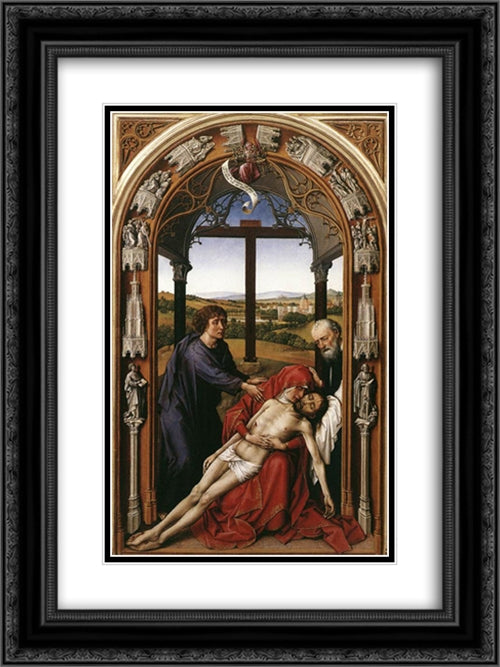 Miraflores Altarpiece: central panel 18x24 Black Ornate Wood Framed Art Print Poster with Double Matting by van der Weyden, Rogier