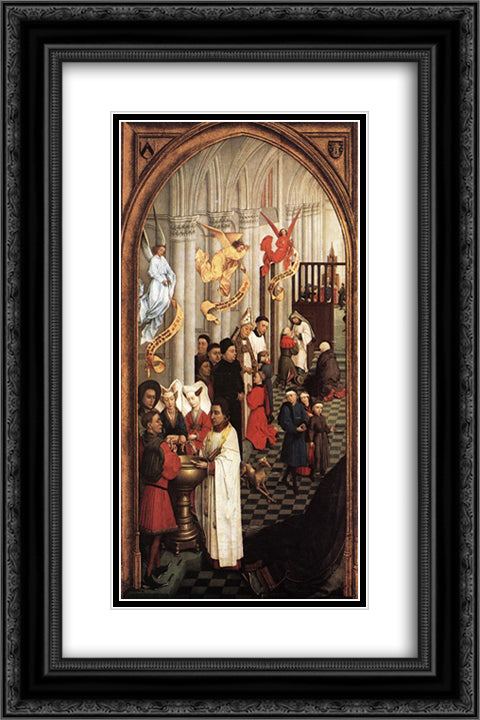 Seven Sacraments Altarpiece: left wing 16x24 Black Ornate Wood Framed Art Print Poster with Double Matting by van der Weyden, Rogier