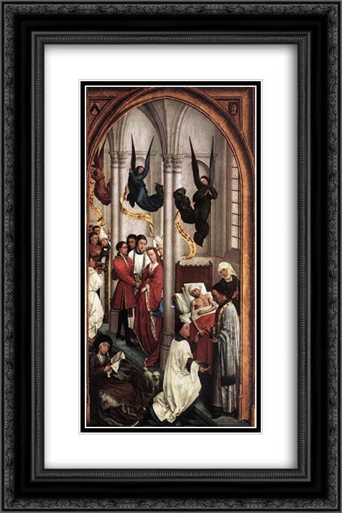 Seven Sacraments Altarpiece: right wing 16x24 Black Ornate Wood Framed Art Print Poster with Double Matting by van der Weyden, Rogier