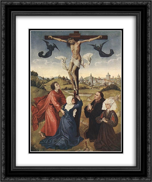 Crucifixion Triptych: central panel 20x24 Black Ornate Wood Framed Art Print Poster with Double Matting by van der Weyden, Rogier