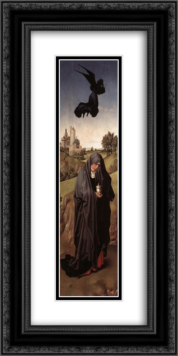 Crucifixion Triptych: left wing 12x24 Black Ornate Wood Framed Art Print Poster with Double Matting by van der Weyden, Rogier