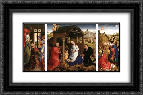 Bladelin Triptych 24x16 Black Ornate Wood Framed Art Print Poster with Double Matting by van der Weyden, Rogier