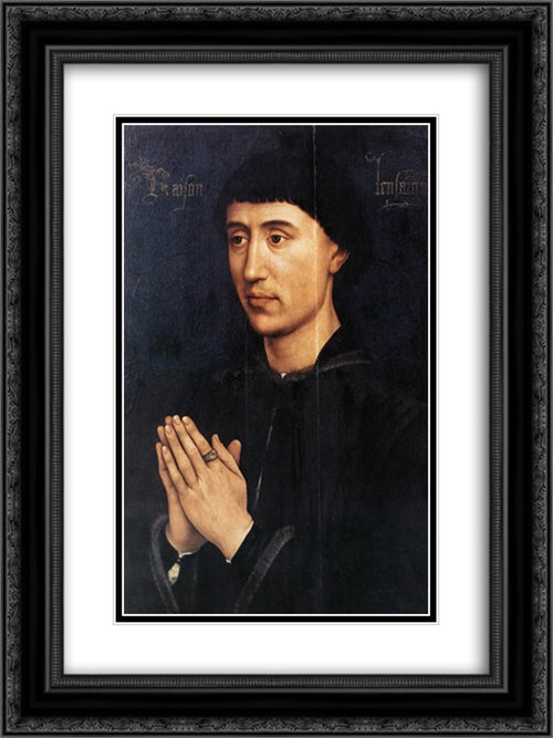 Portrait Diptych of Laurent Froimont: right wing 18x24 Black Ornate Wood Framed Art Print Poster with Double Matting by van der Weyden, Rogier