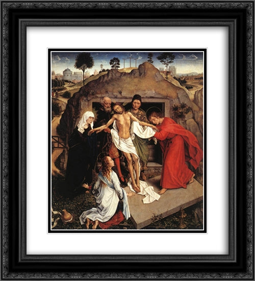 Entombment of Christ 20x22 Black Ornate Wood Framed Art Print Poster with Double Matting by van der Weyden, Rogier