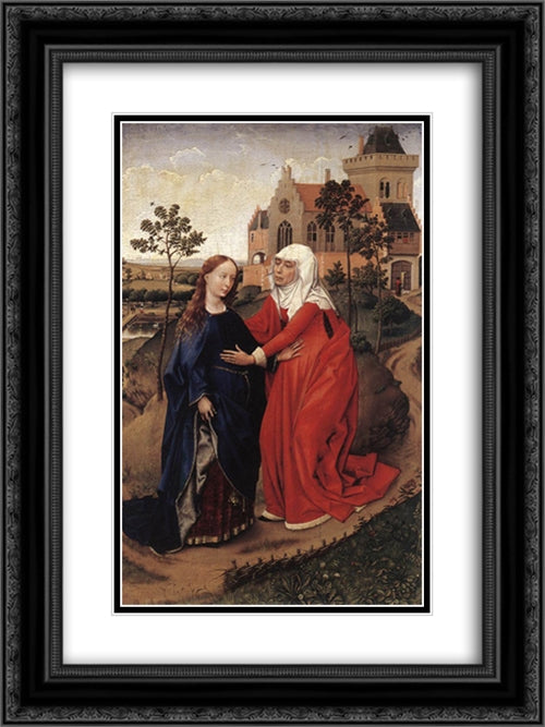 Visitation 18x24 Black Ornate Wood Framed Art Print Poster with Double Matting by van der Weyden, Rogier