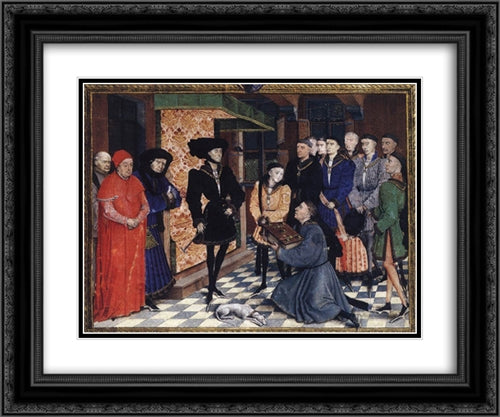 Miniature from the first page of the Chroniques de Hainaut 24x20 Black Ornate Wood Framed Art Print Poster with Double Matting by van der Weyden, Rogier