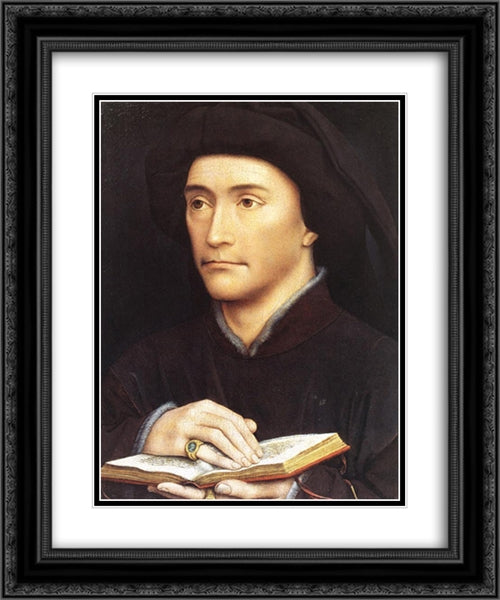 Portrait of a Man holding a book 20x24 Black Ornate Wood Framed Art Print Poster with Double Matting by van der Weyden, Rogier
