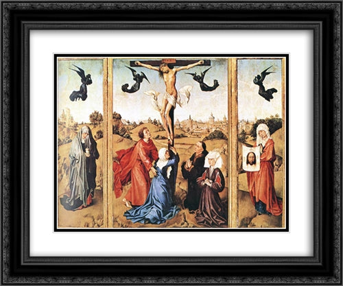 Triptych of Holy Cross 24x20 Black Ornate Wood Framed Art Print Poster with Double Matting by van der Weyden, Rogier