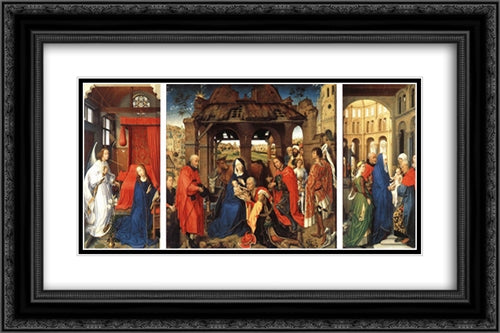 St Columba Altarpiece 24x16 Black Ornate Wood Framed Art Print Poster with Double Matting by van der Weyden, Rogier