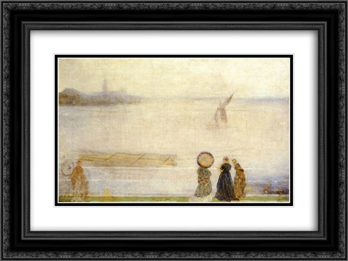 Battersea Reach 24x18 Black Ornate Wood Framed Art Print Poster with Double Matting by Whistler, James McNeill