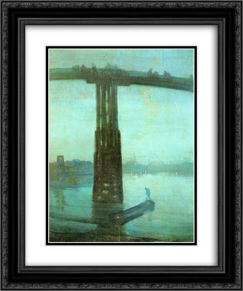 Nocturne: Blue and Gold ' Old Battersea Bridge 20x24 Black Ornate Wood Framed Art Print Poster with Double Matting by Whistler, James McNeill