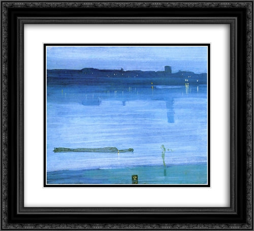 Nocturne: Blue and Silver ' Chelsea 22x20 Black Ornate Wood Framed Art Print Poster with Double Matting by Whistler, James McNeill