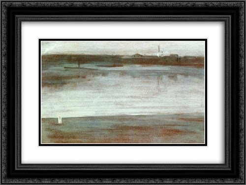 Symphony in Grey: Early Morning, Thames 24x18 Black Ornate Wood Framed Art Print Poster with Double Matting by Whistler, James McNeill