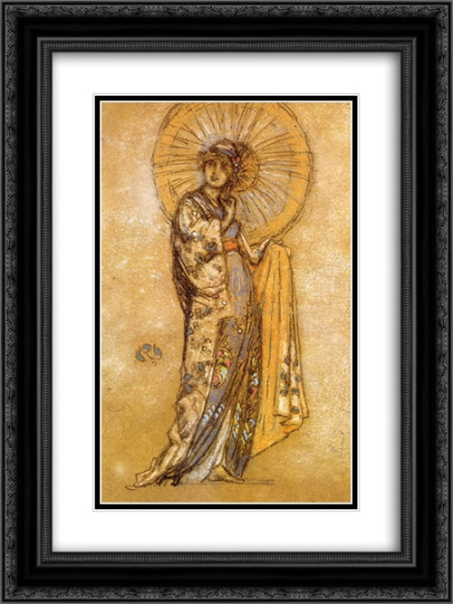 The Japanese Dress 18x24 Black Ornate Wood Framed Art Print Poster with Double Matting by Whistler, James McNeill