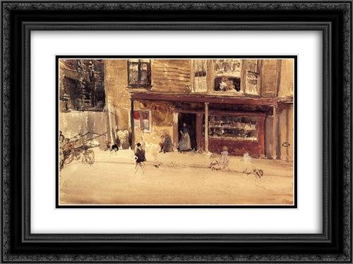 The Shop ' An Exterior 24x18 Black Ornate Wood Framed Art Print Poster with Double Matting by Whistler, James McNeill