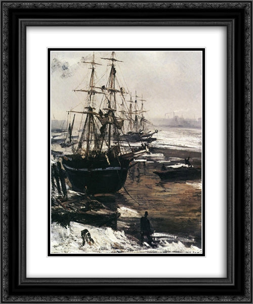 The Thames in Ice 20x24 Black Ornate Wood Framed Art Print Poster with Double Matting by Whistler, James McNeill