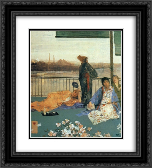 Variations in Flesh Colour and Green: The Balcony 20x22 Black Ornate Wood Framed Art Print Poster with Double Matting by Whistler, James McNeill