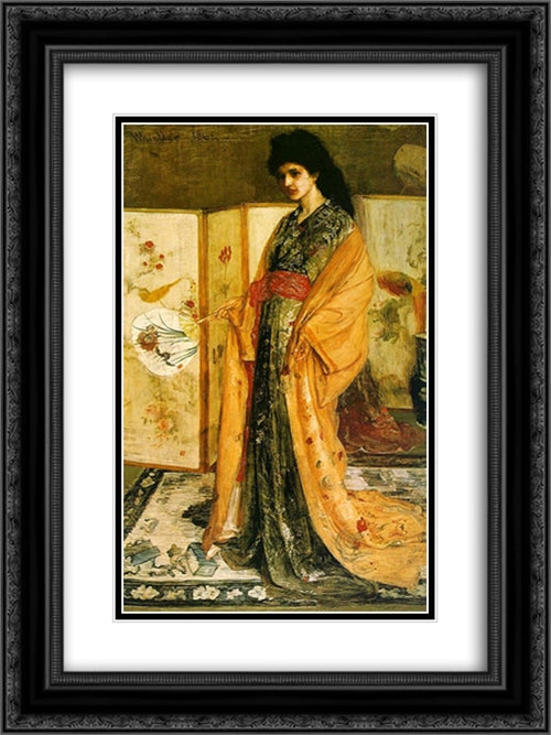 La Princesse duPays de la Porcelaine 18x24 Black Ornate Wood Framed Art Print Poster with Double Matting by Whistler, James McNeill