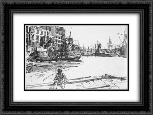 Eagle Wharf 24x18 Black Ornate Wood Framed Art Print Poster with Double Matting by Whistler, James McNeill