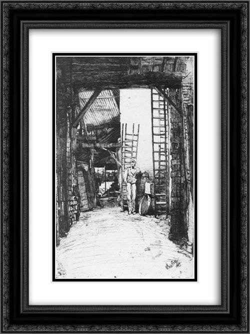 The Limeburner 18x24 Black Ornate Wood Framed Art Print Poster with Double Matting by Whistler, James McNeill