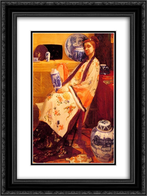 Purple and Rose: The Lange Leizen of The Six Marks 18x24 Black Ornate Wood Framed Art Print Poster with Double Matting by Whistler, James McNeill