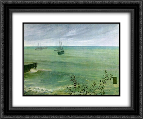 Symphony in Grey and Green: The Ocean 24x20 Black Ornate Wood Framed Art Print Poster with Double Matting by Whistler, James McNeill