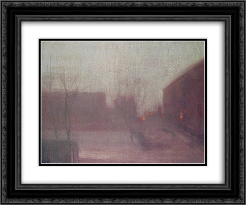 Nocturne: Trafalgar Square ' Chelsea Snow 24x20 Black Ornate Wood Framed Art Print Poster with Double Matting by Whistler, James McNeill