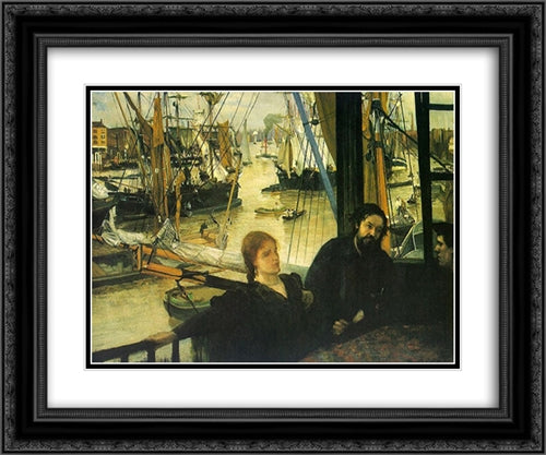 Wapping on Thames 24x20 Black Ornate Wood Framed Art Print Poster with Double Matting by Whistler, James McNeill