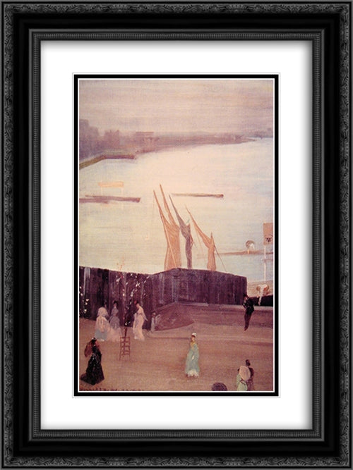 Variations in Pink And Grey: Chelsea 18x24 Black Ornate Wood Framed Art Print Poster with Double Matting by Whistler, James McNeill