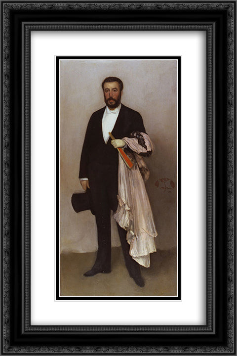 Arrangement in Flesh Colour and Black: Portrait of Theodore Duret 16x24 Black Ornate Wood Framed Art Print Poster with Double Matting by Whistler, James McNeill