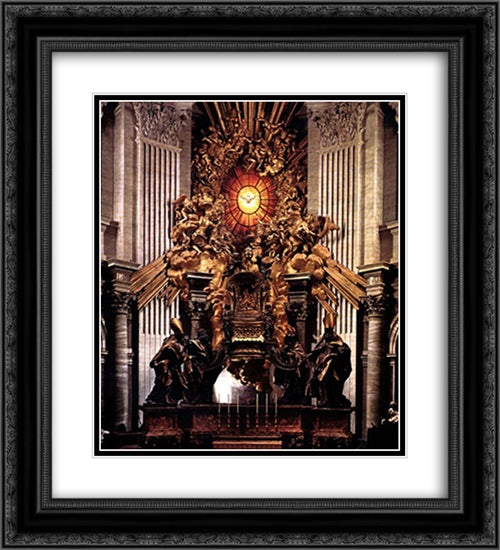 The Chair of Saint Peter 20x22 Black Ornate Wood Framed Art Print Poster with Double Matting by Bernini, Gian Lorenzo