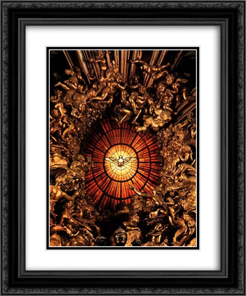 The Chair of Saint Peter [detail] 20x24 Black Ornate Wood Framed Art Print Poster with Double Matting by Bernini, Gian Lorenzo