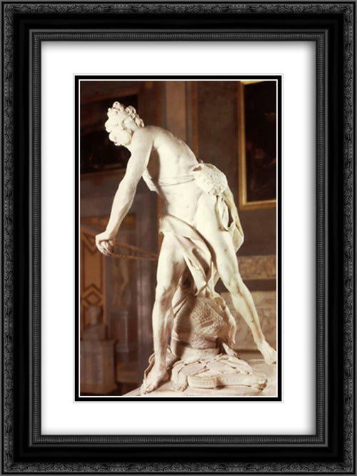 David 18x24 Black Ornate Wood Framed Art Print Poster with Double Matting by Bernini, Gian Lorenzo