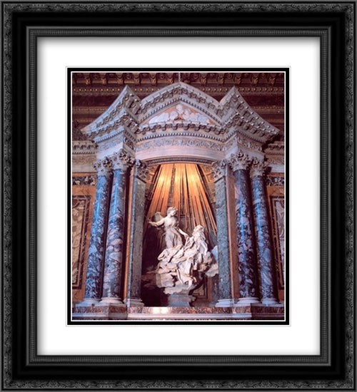 The Ecstasy of Saint Teresa 20x22 Black Ornate Wood Framed Art Print Poster with Double Matting by Bernini, Gian Lorenzo