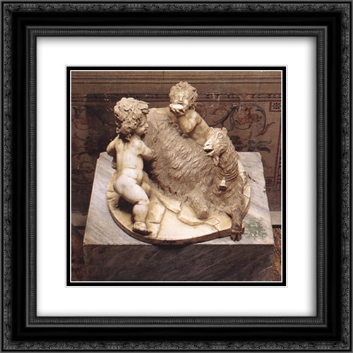 The Goat Amalthea with the Infant Jupiter and a Faun 20x20 Black Ornate Wood Framed Art Print Poster with Double Matting by Bernini, Gian Lorenzo