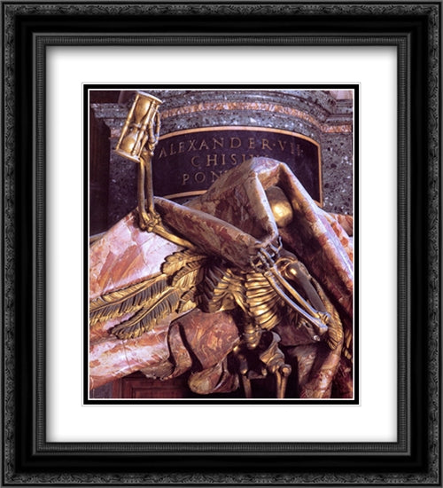 Tomb of Pope Alexander VII [detail of Death] 20x22 Black Ornate Wood Framed Art Print Poster with Double Matting by Bernini, Gian Lorenzo