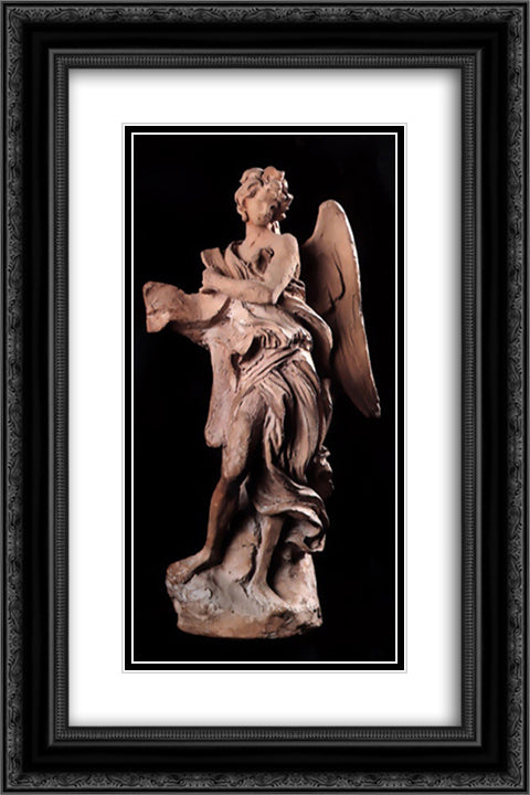 The Angel of the Superscription 16x24 Black Ornate Wood Framed Art Print Poster with Double Matting by Bernini, Gian Lorenzo
