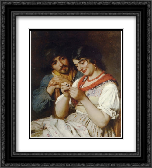 The Seamstress 20x22 Black Ornate Wood Framed Art Print Poster with Double Matting by Blaas, Eugene de