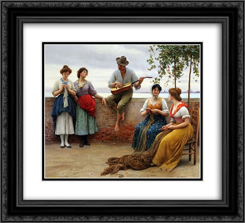 The Serenade 22x20 Black Ornate Wood Framed Art Print Poster with Double Matting by Blaas, Eugene de