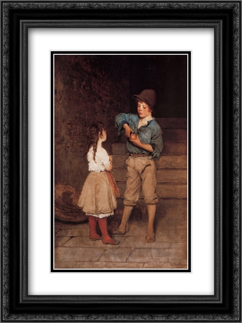 Two Children 18x24 Black Ornate Wood Framed Art Print Poster with Double Matting by Blaas, Eugene de