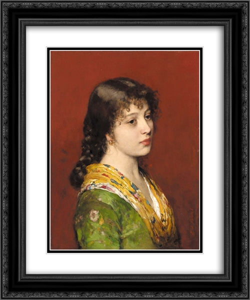 The Yellow Shawl 20x24 Black Ornate Wood Framed Art Print Poster with Double Matting by Blaas, Eugene de