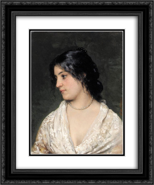 The Pearl Necklace 20x24 Black Ornate Wood Framed Art Print Poster with Double Matting by Blaas, Eugene de