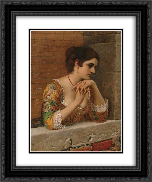 Venetian Beauty on Balcony 20x24 Black Ornate Wood Framed Art Print Poster with Double Matting by Blaas, Eugene de