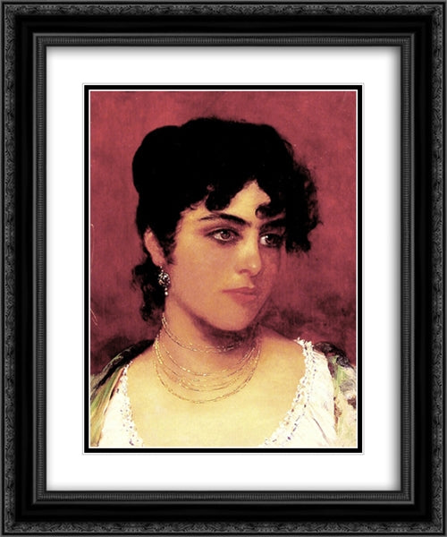 Young Italian Beauty 20x24 Black Ornate Wood Framed Art Print Poster with Double Matting by Blaas, Eugene de