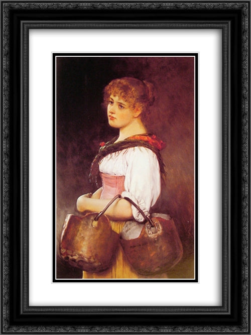 The Milkmaid 18x24 Black Ornate Wood Framed Art Print Poster with Double Matting by Blaas, Eugene de