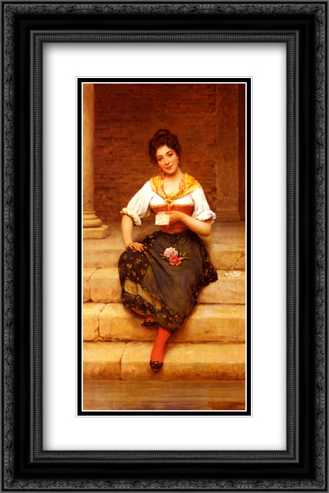 The Love Letter 16x24 Black Ornate Wood Framed Art Print Poster with Double Matting by Blaas, Eugene de