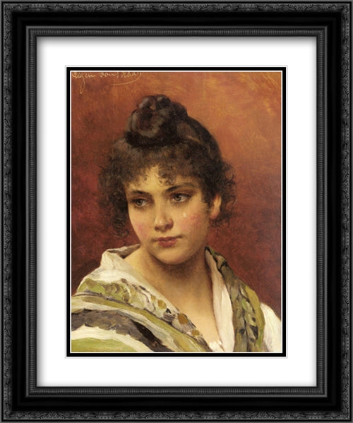 A Young Beauty 20x24 Black Ornate Wood Framed Art Print Poster with Double Matting by Blaas, Eugene de