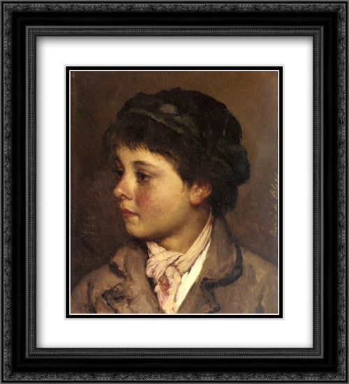 Head of a Young Boy 20x22 Black Ornate Wood Framed Art Print Poster with Double Matting by Blaas, Eugene de