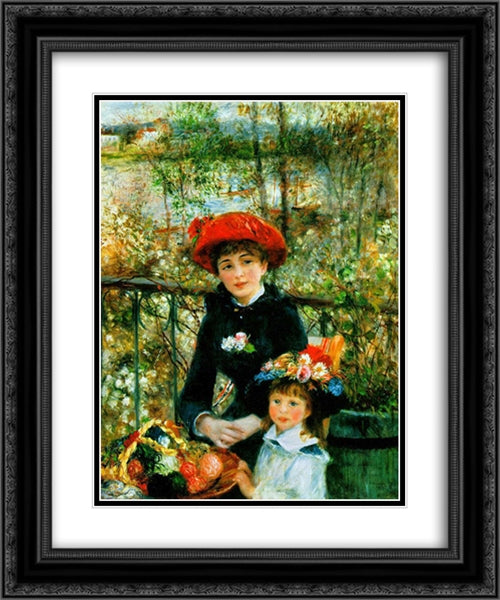 Two Sisters on the Terrace 20x24 Black Ornate Wood Framed Art Print Poster with Double Matting by Renoir, Pierre Auguste